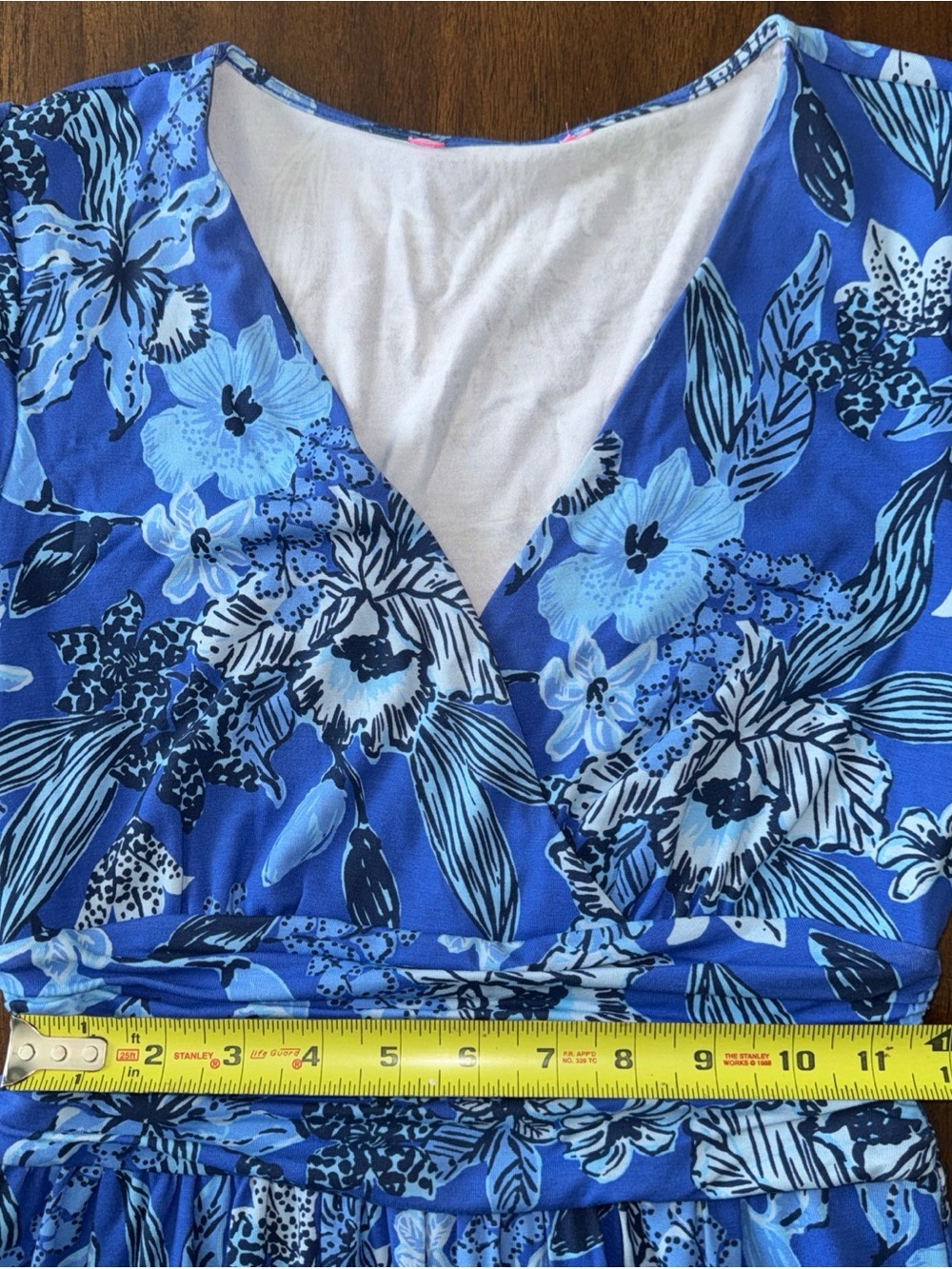 Lilly Pulitzer Blue Floral Empire Waist L/S Dress w/ Short Under Ruffle Hem XS - Picture 9 of 13